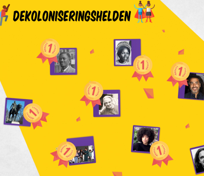 Cover illustration of the educational dossier “Dekoloniseringshelden”