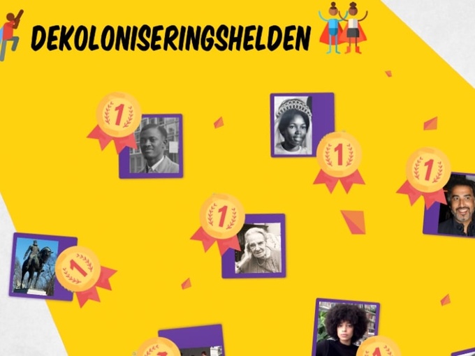 Cover illustration of the educational dossier “Dekoloniseringshelden”